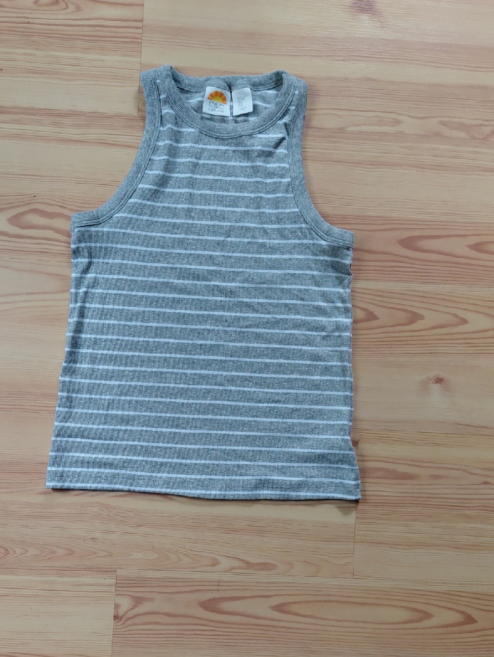 Gray and White Striped Ribbed Tank Top